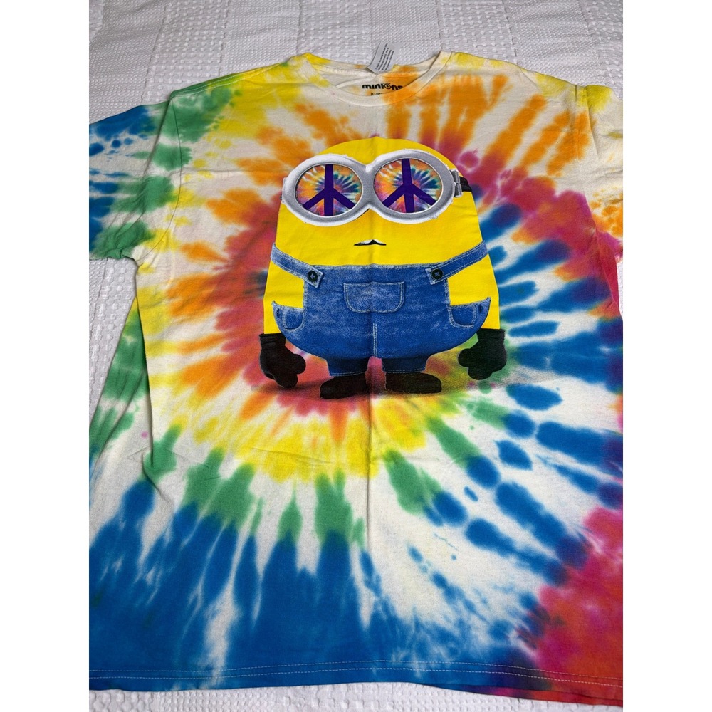Minions Peace Sign Goggles Rainbow Tie Dye Graphic T-Shirt XL